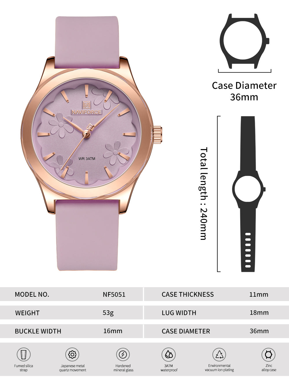 NF5051 Purple dial with silicone strap Analog Watch