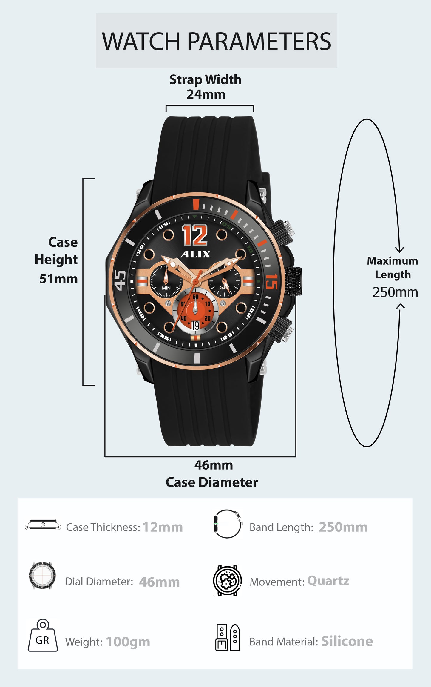 AL3015T Black Stylish chronograph dial Analog Watch