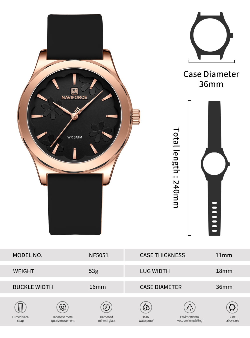NF5051 Black dial with silicone strap Analog Watch
