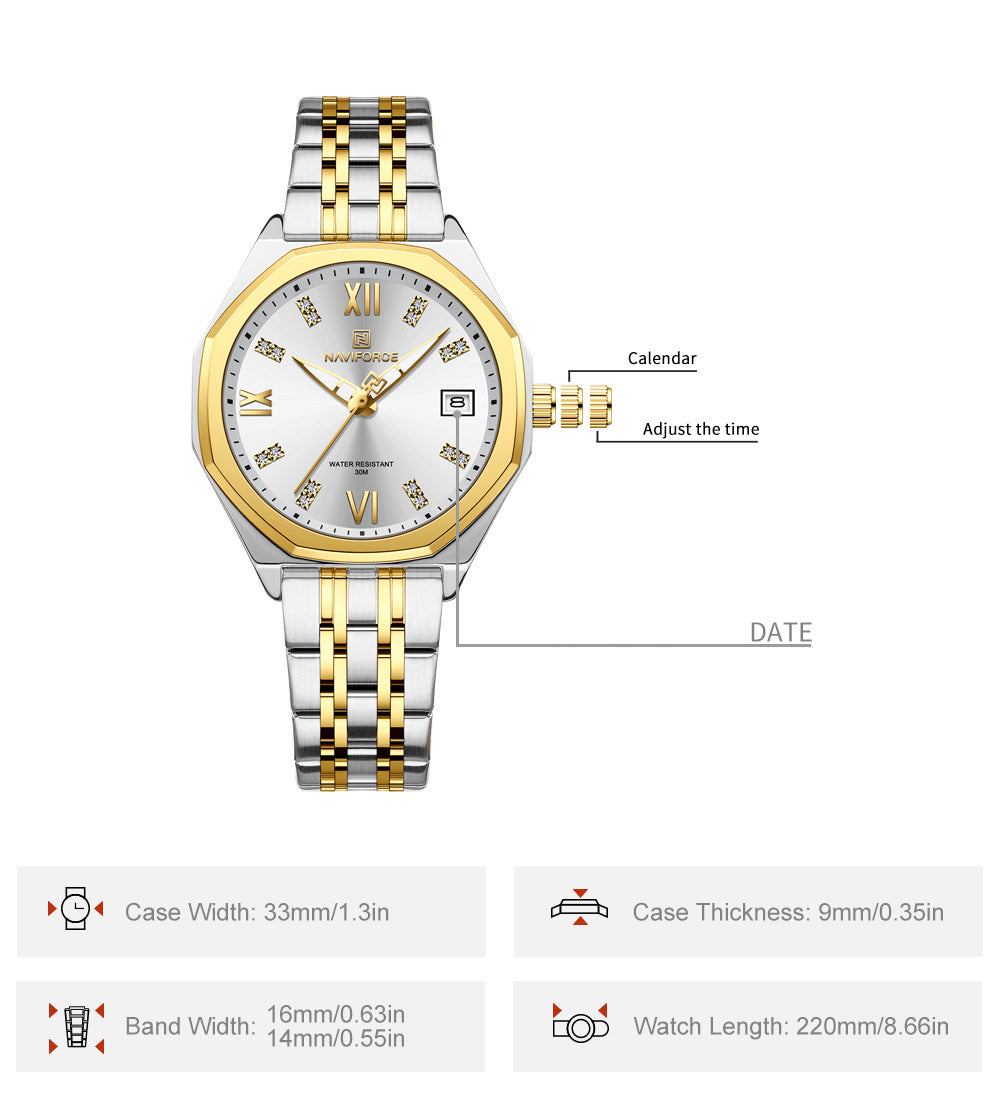 NF5052 White dial with gold strap Analog Watch