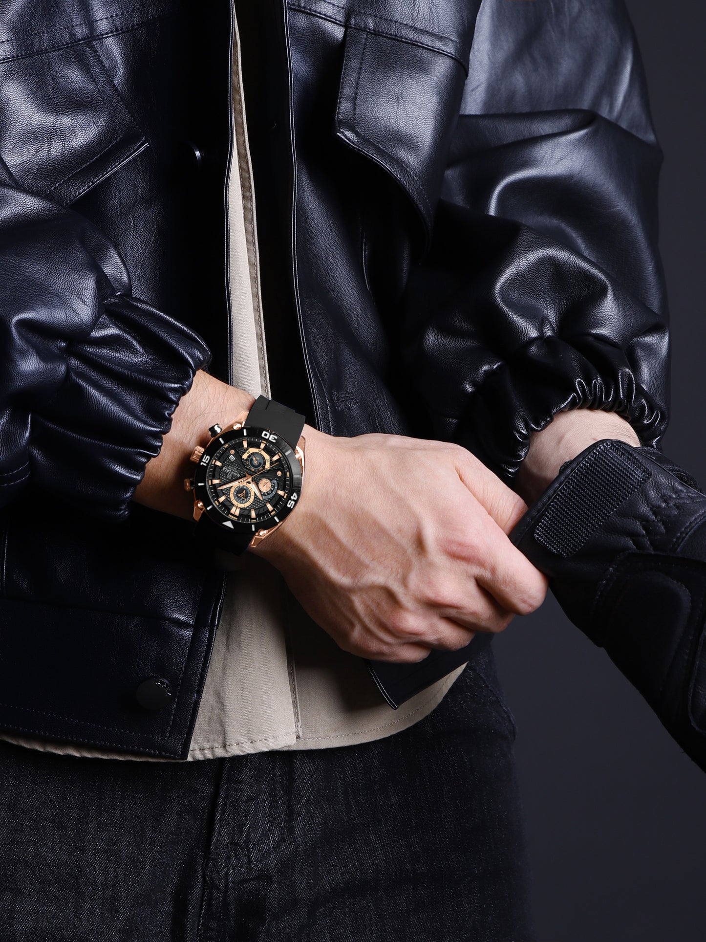 NF8038 Rosegold Black Multi-Function Chronograph men watch - NAVIFORCE