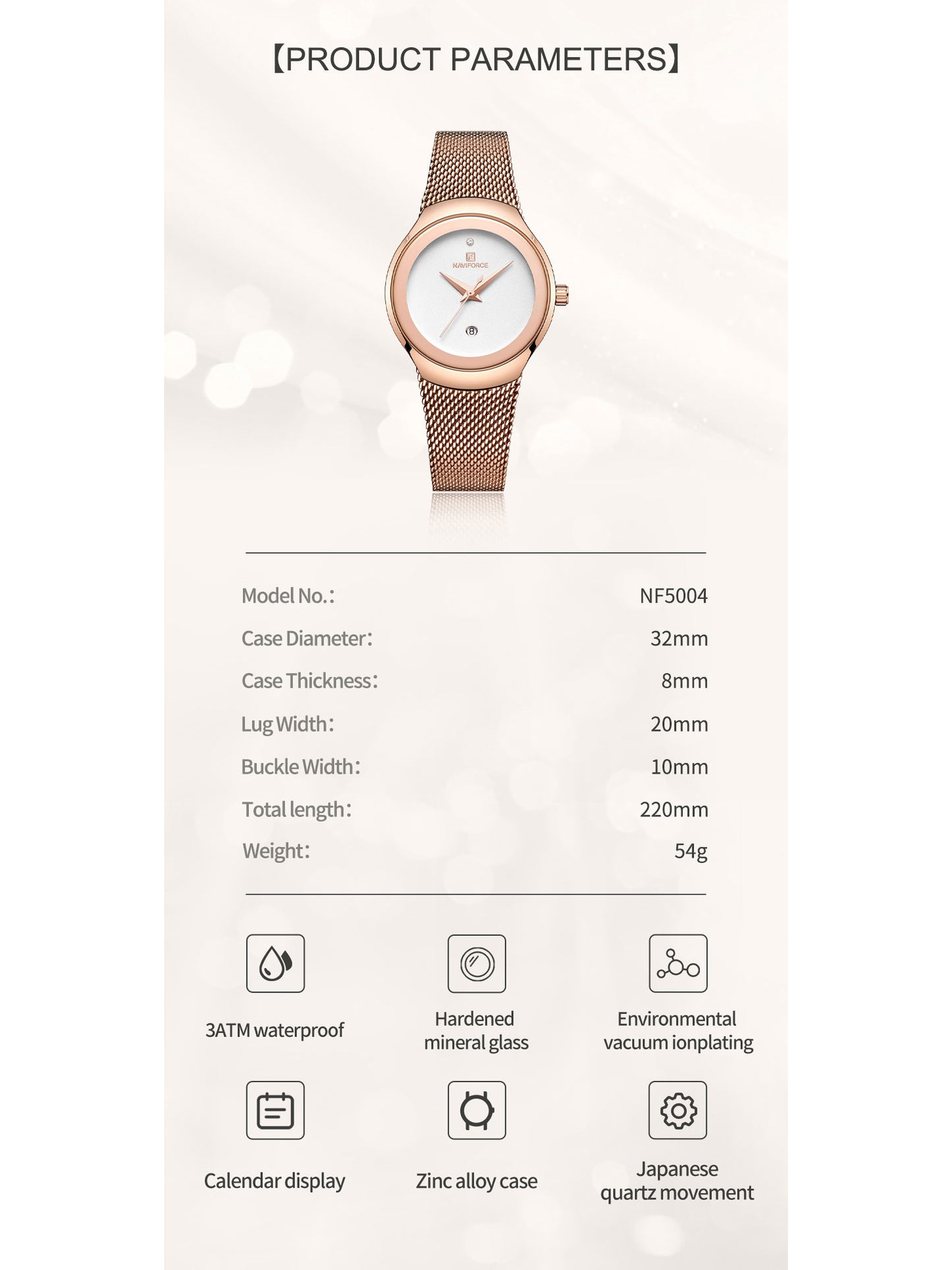 NF5004 Rose White elegant watch for women - NAVIFORCE