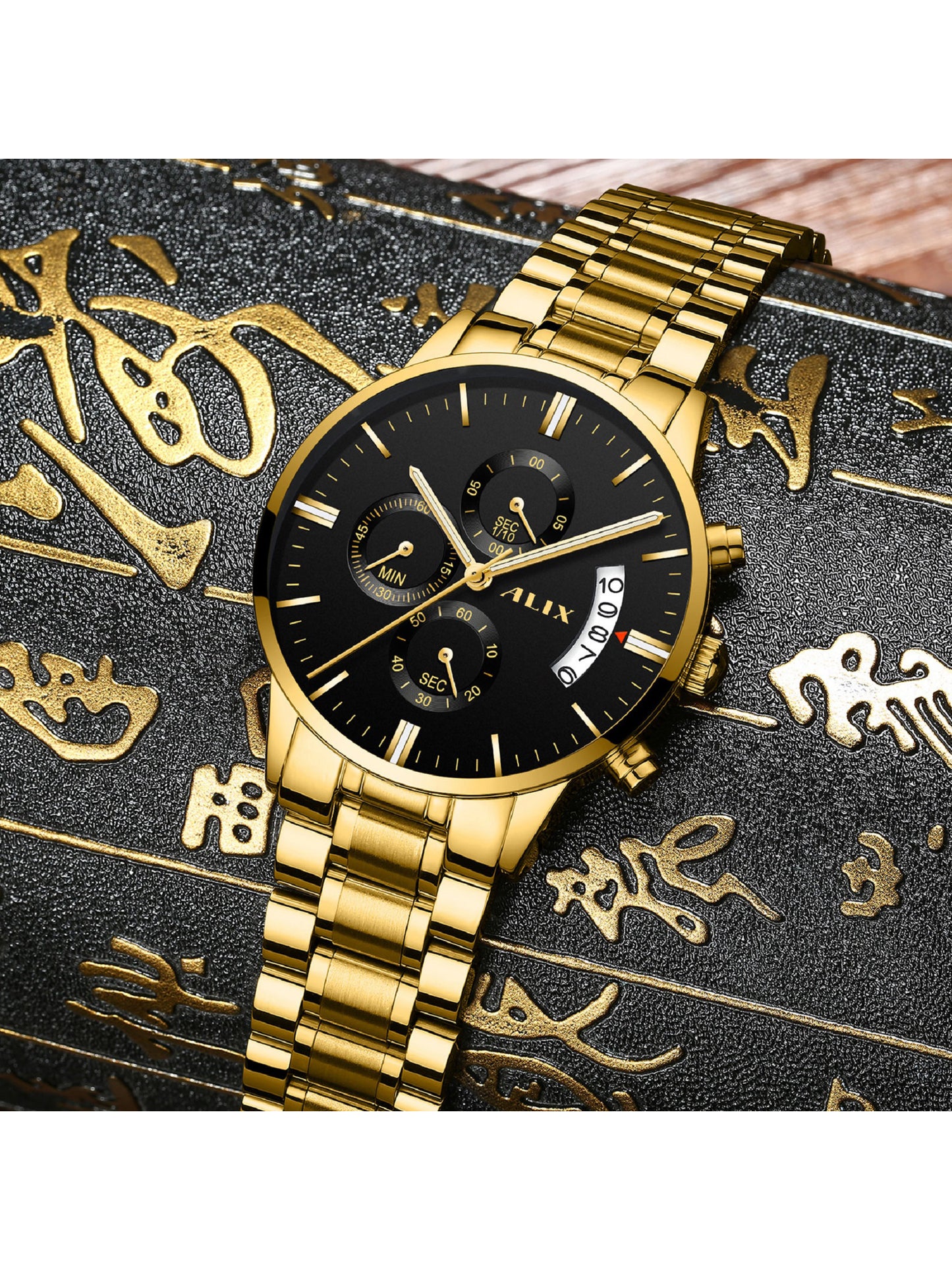 AL2309 Gold Steel Strap With chronograph Dial men's Analog Watch
