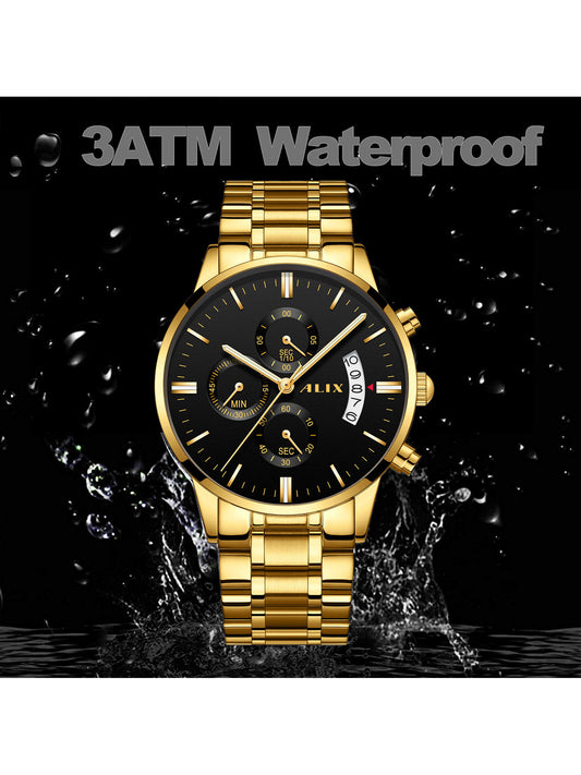 AL2309 Gold Steel Strap With chronograph Dial men's Analog Watch