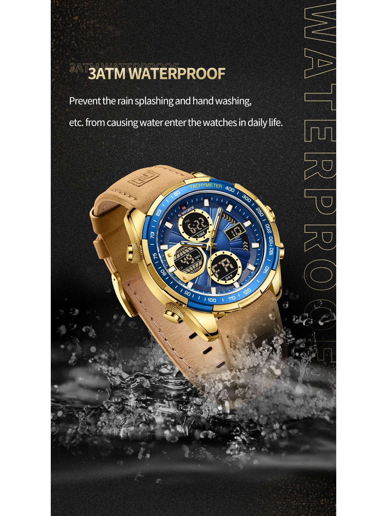 NF9197L Light Brown leather Ana-digital watch for men - NAVIFORCE