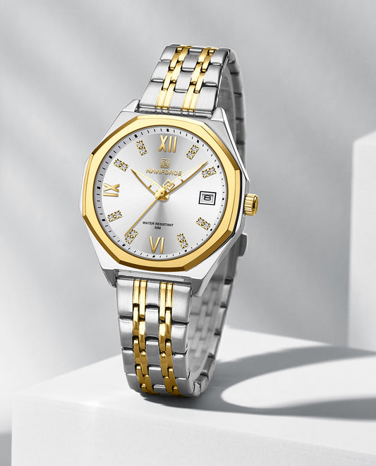 NF5052 White dial with gold strap Analog Watch