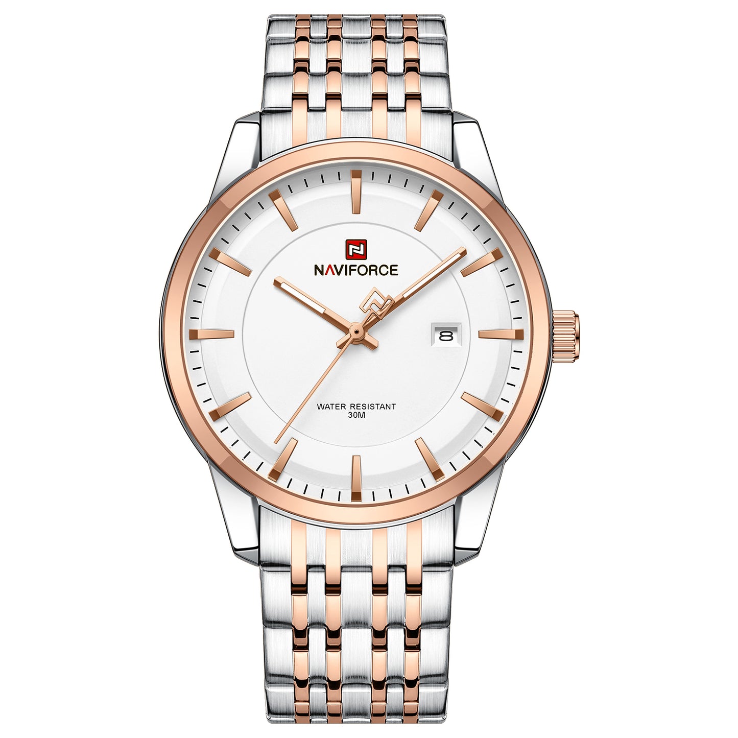 Naviforce NF9228G Silver-rosegold High Quality strap Analog Watch