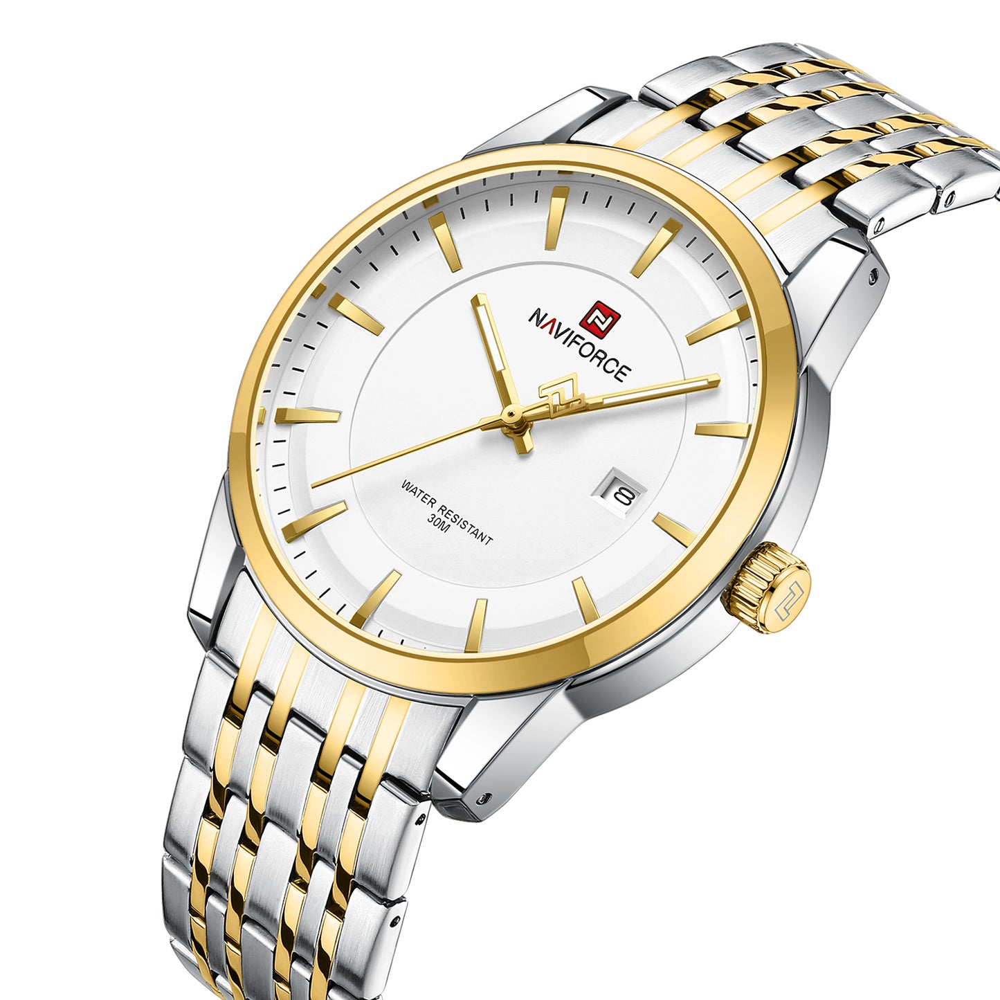Naviforce NF9228G Silver-gold High Quality strap Analog Watch