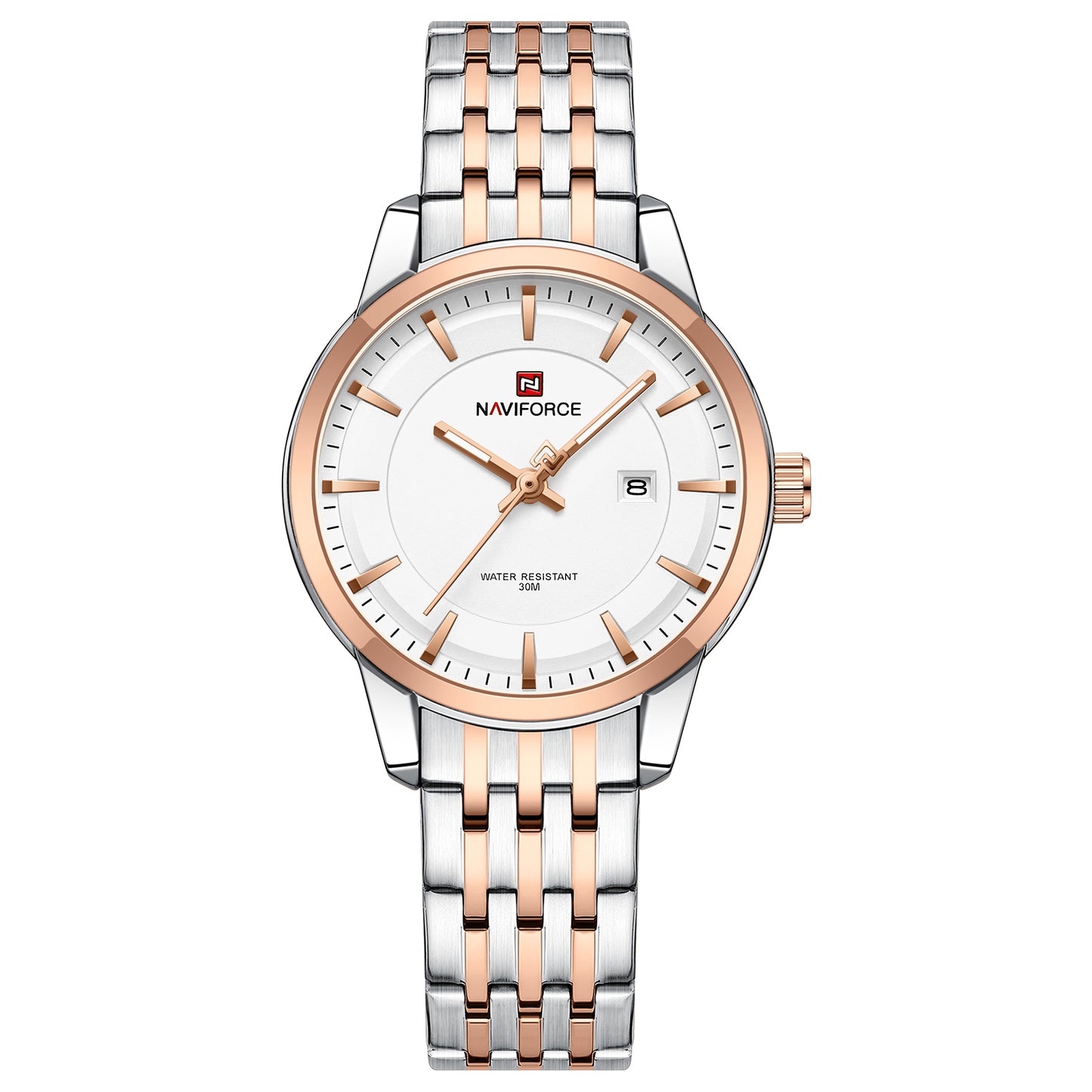 Naviforce NF9228L Silver-rosegold High Quality strap Analog Watch