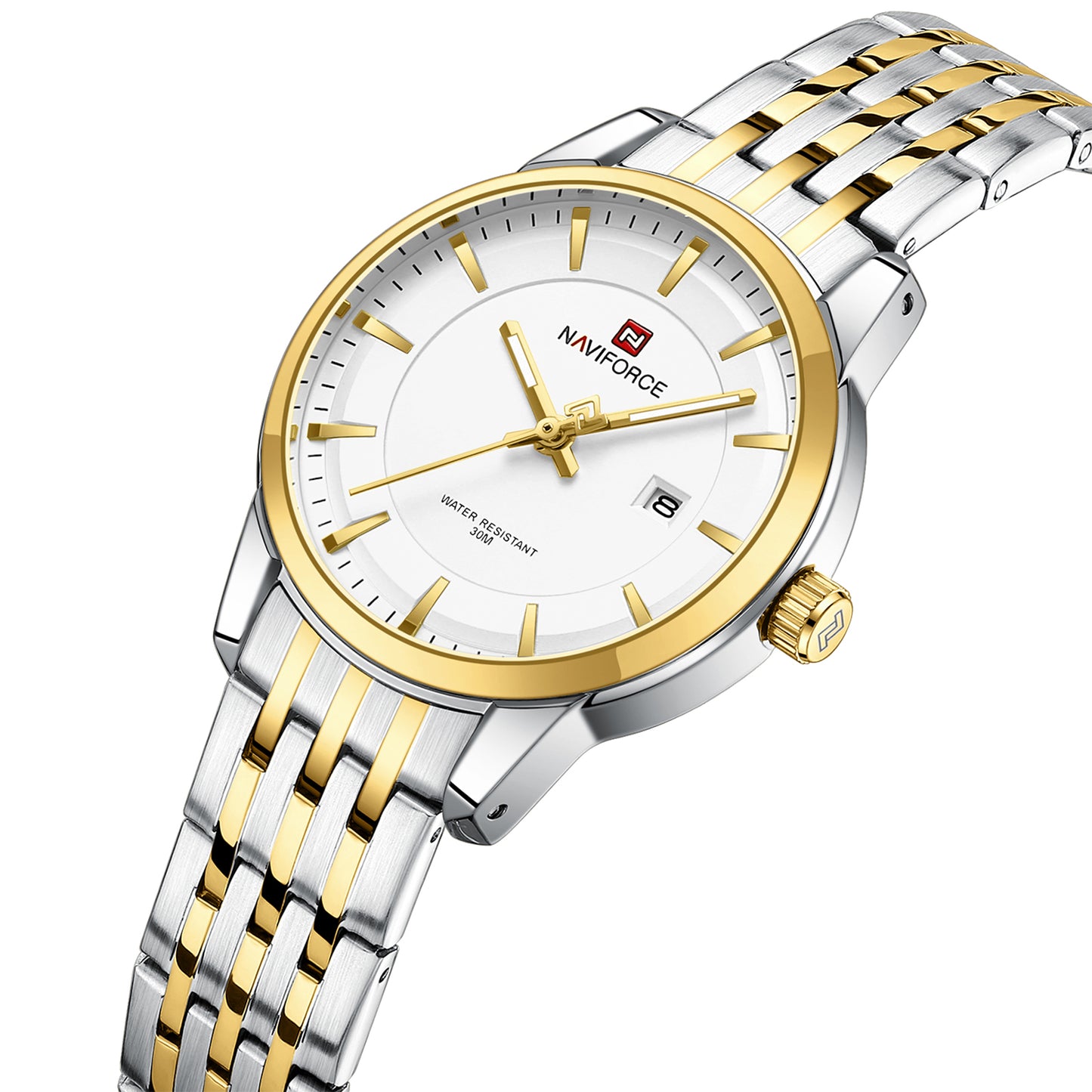 Naviforce NF9228L Silver-gold High Quality strap Analog Watch