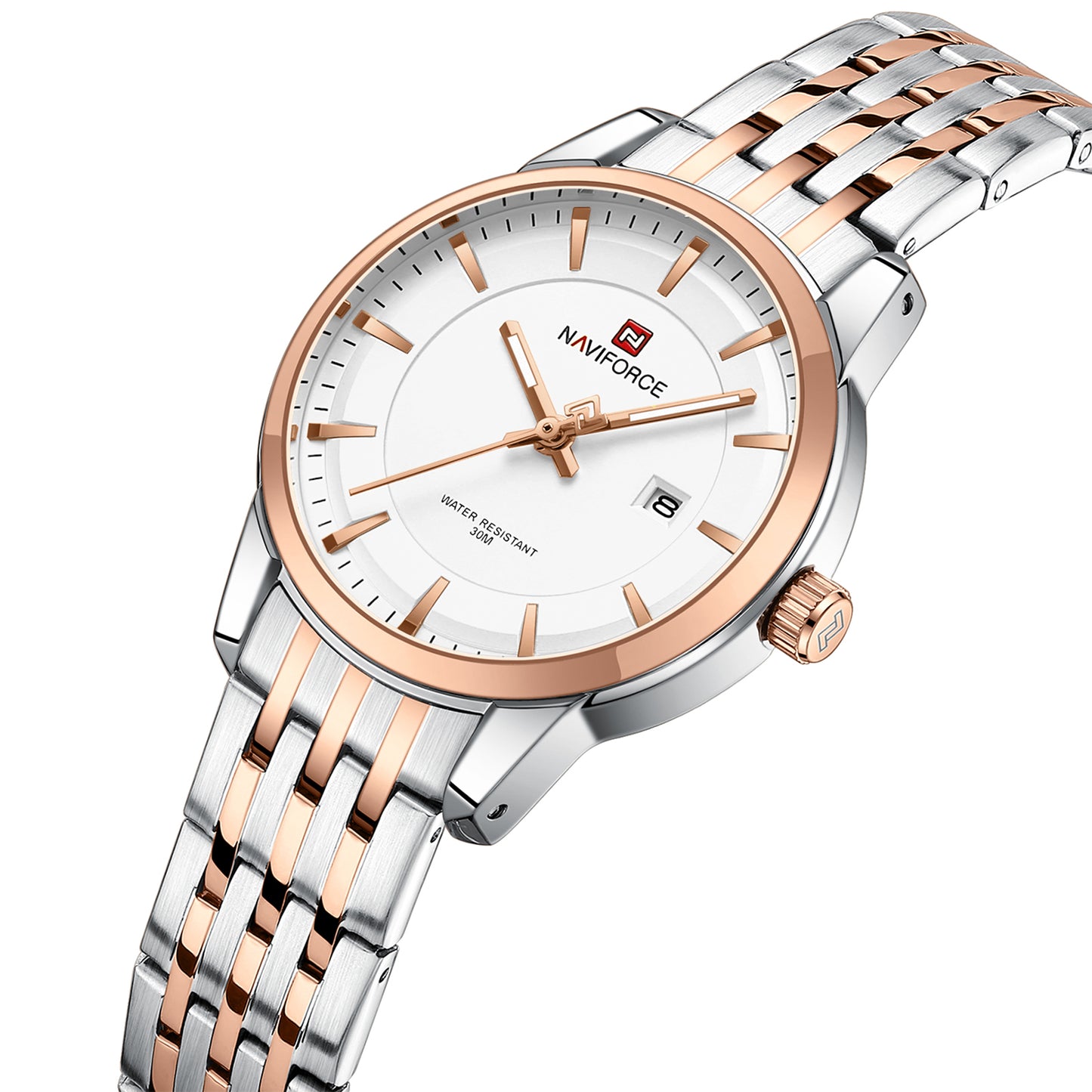 Naviforce NF9228L Silver-rosegold High Quality strap Analog Watch