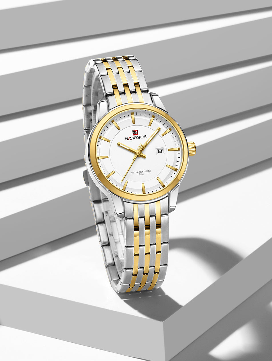 Naviforce NF9228L Silver-gold High Quality strap Analog Watch