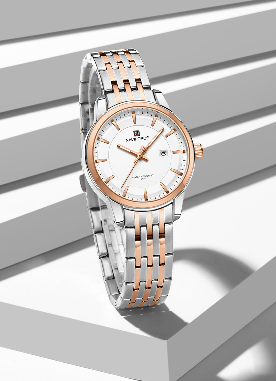 Naviforce NF9228L Silver-rosegold High Quality strap Analog Watch