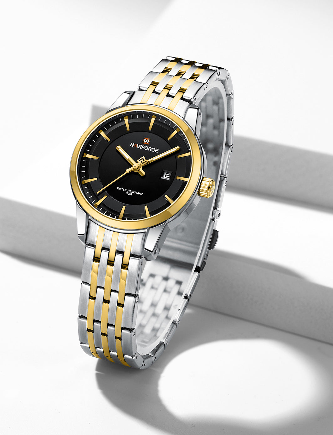 Naviforce NF9228L Silver-gold High Quality strap Analog Watch