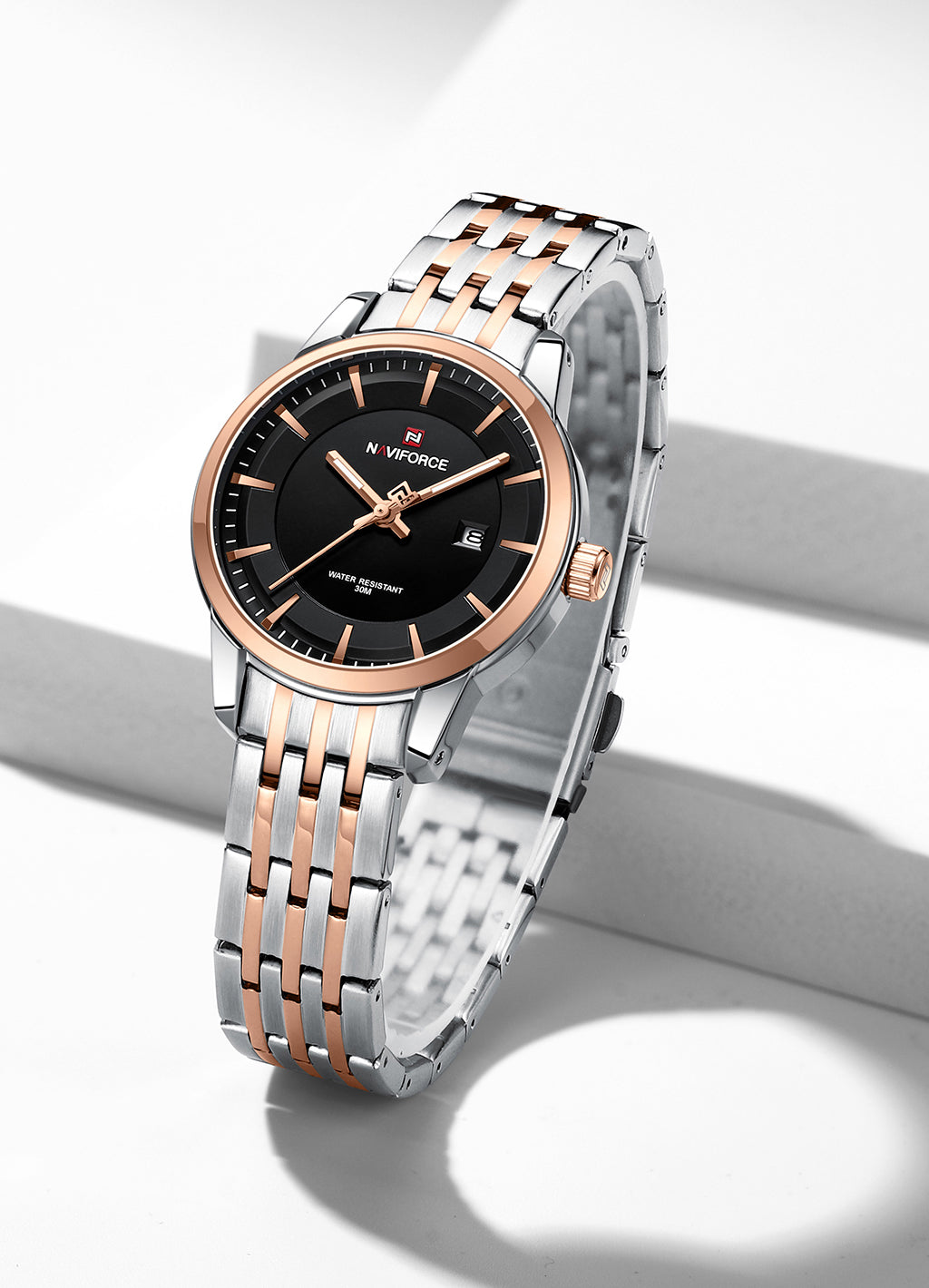 Naviforce NF9228L Silver-rosegold High Quality strap Analog Watch