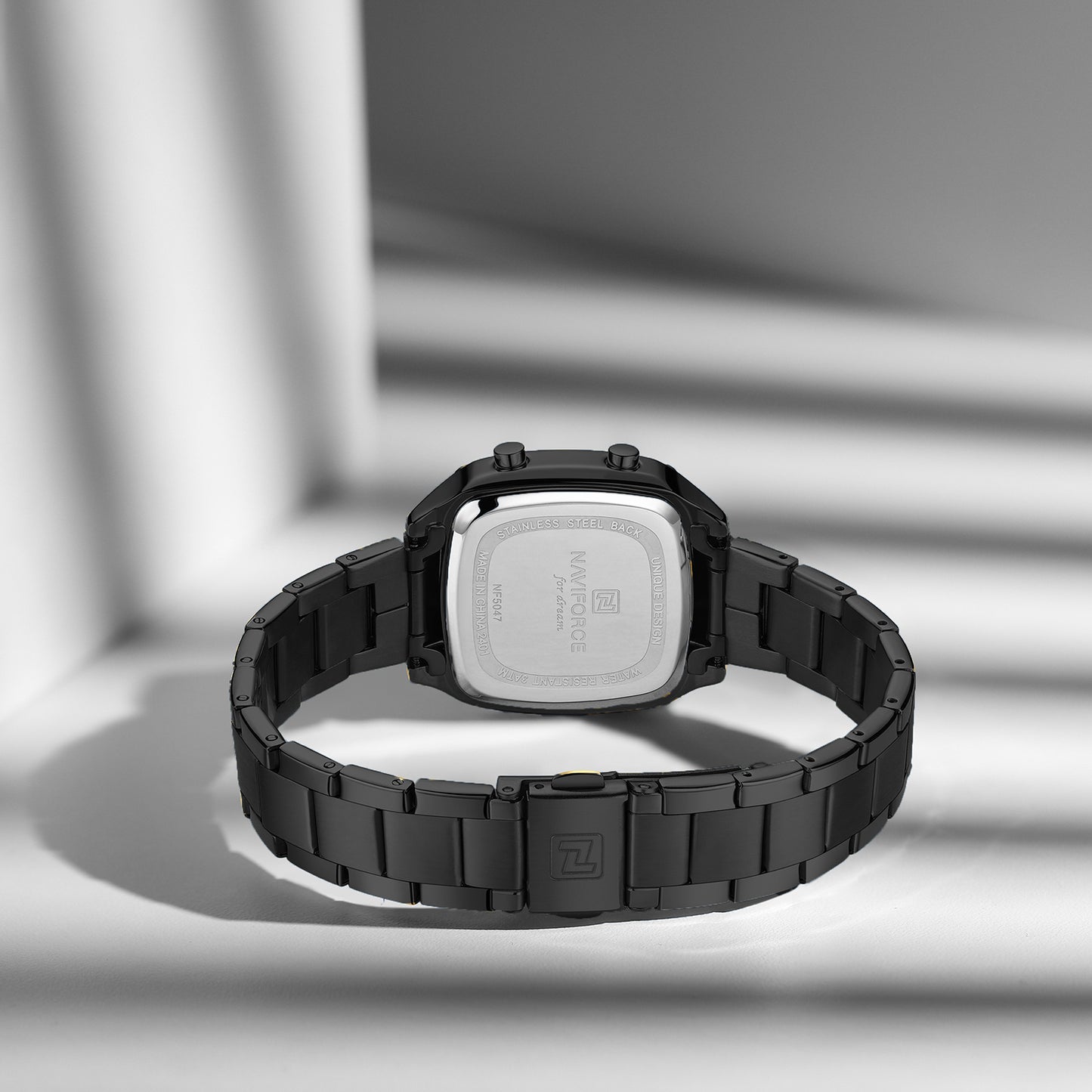 NF5047 All Black Versatile Trendy Square Digital Watch