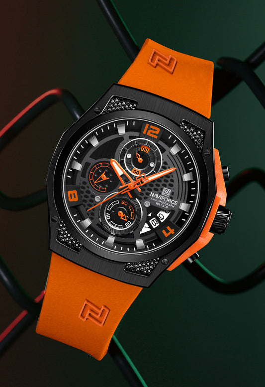 Naviforce NF8051T Orange & Black color silicon strap Analog Watch