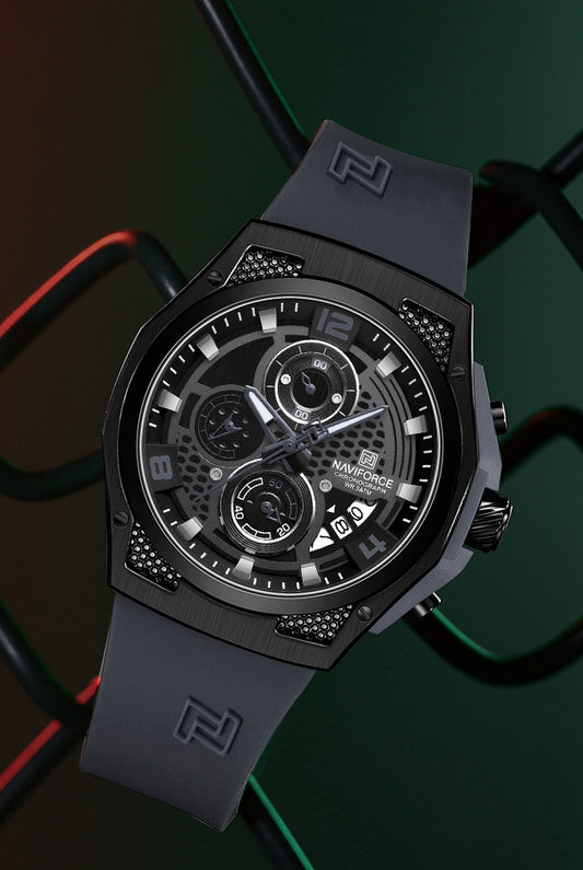 Naviforce NF8051T Grey & Black color silicon strap Analog Watch