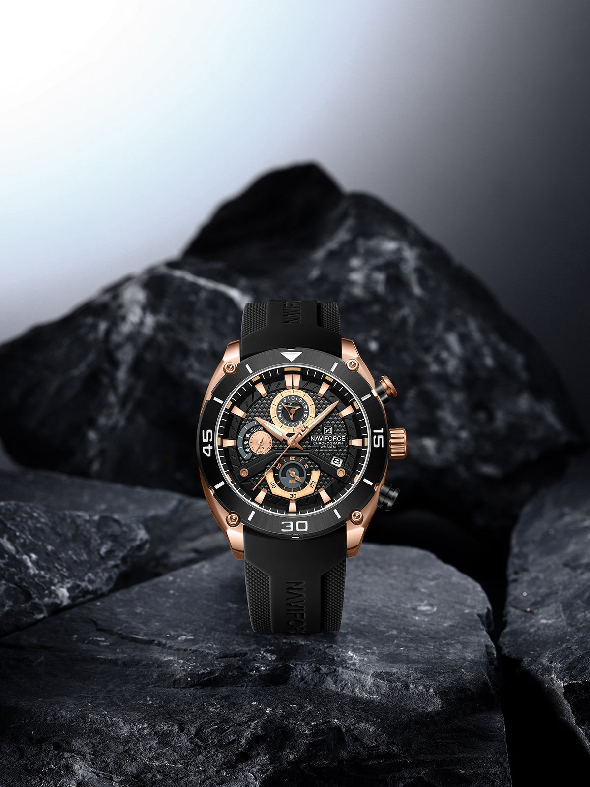 NF8038 Rosegold Black Multi-Function Chronograph men watch - NAVIFORCE