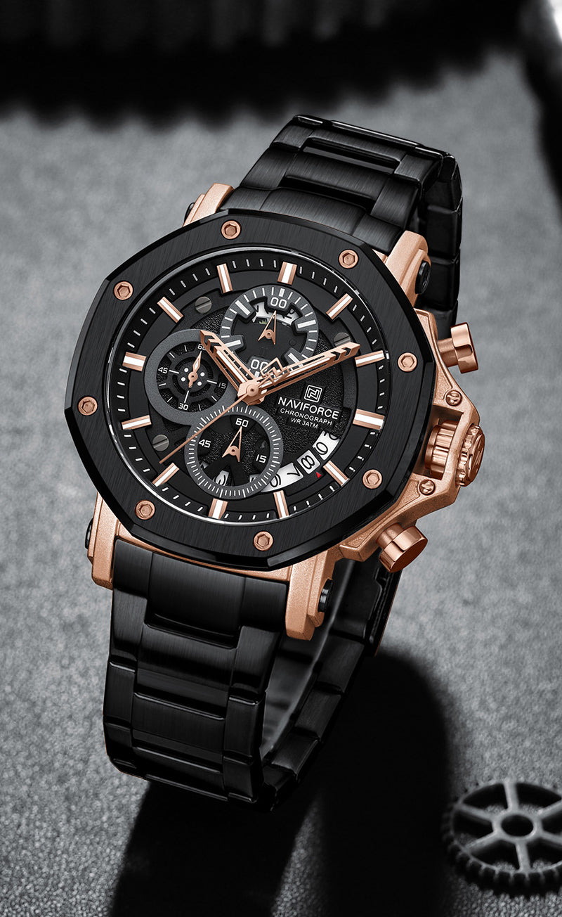 Naviforce NF8065 Rosegold-Black Stainless Steel Analog watch