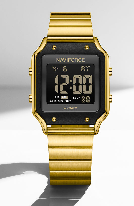 NF5046 Gold&Black Large Screen Business Casual Digital Watch