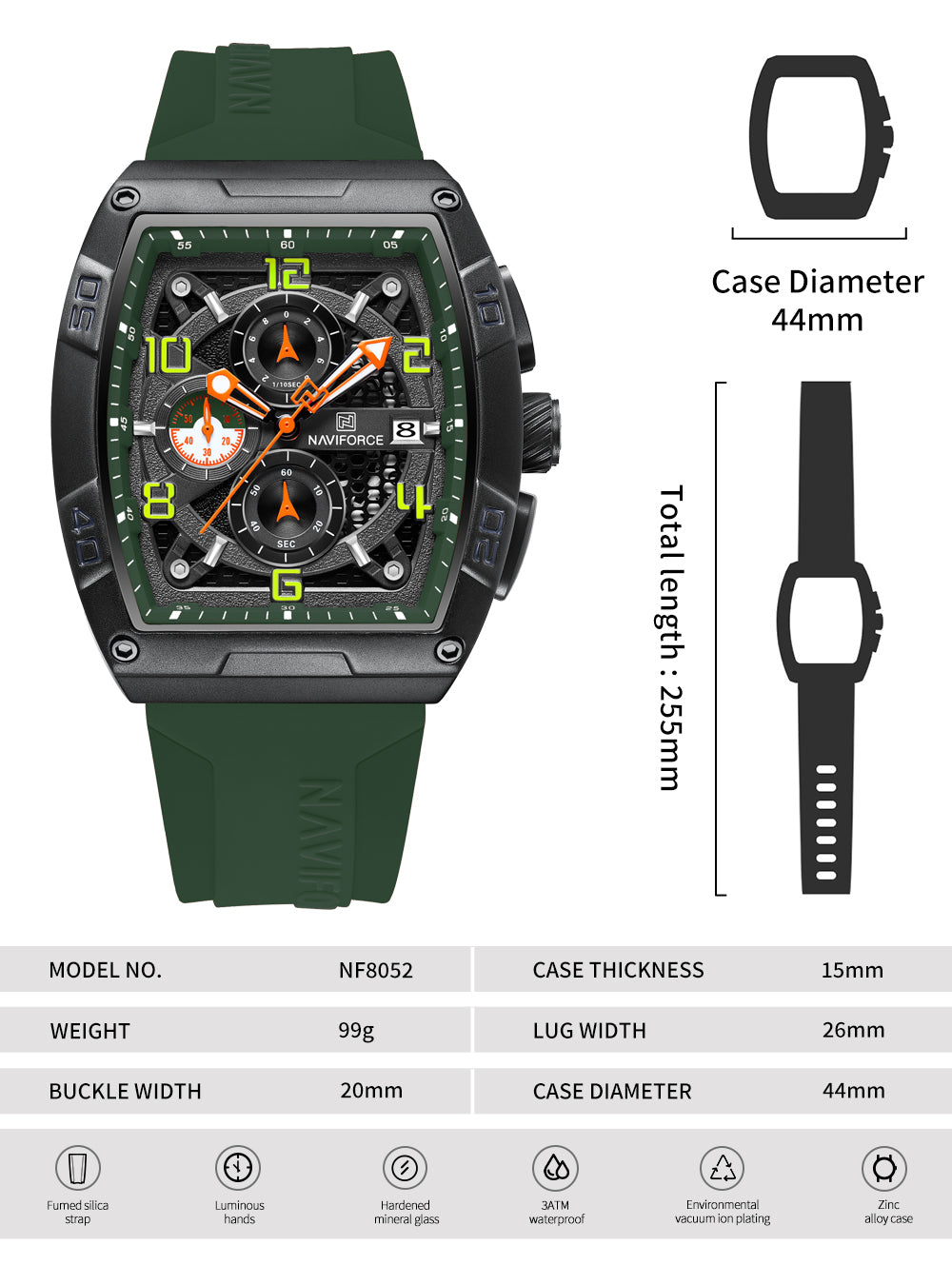 NF8052 Green Black Chronograph watch for men - NAVIFORCE