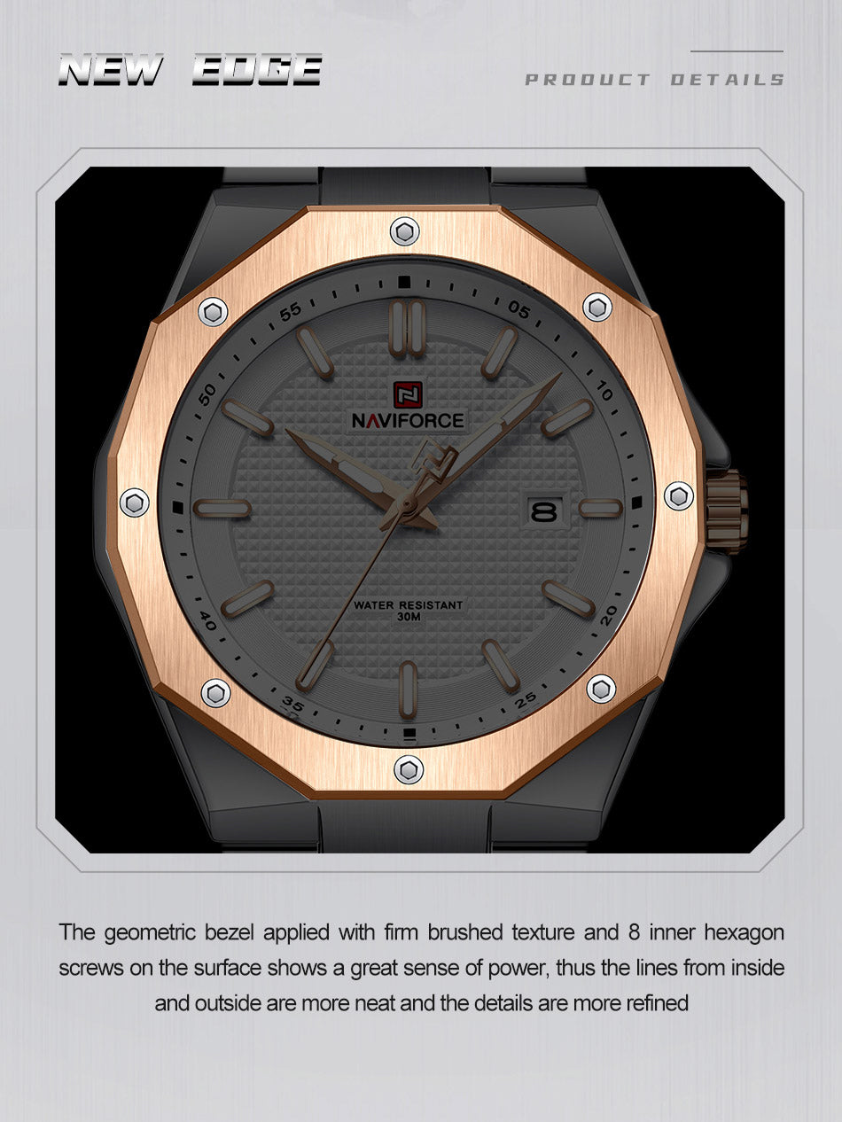 NF9200 Silver RoseGold analog with date watch for mens-NAVIFORCE