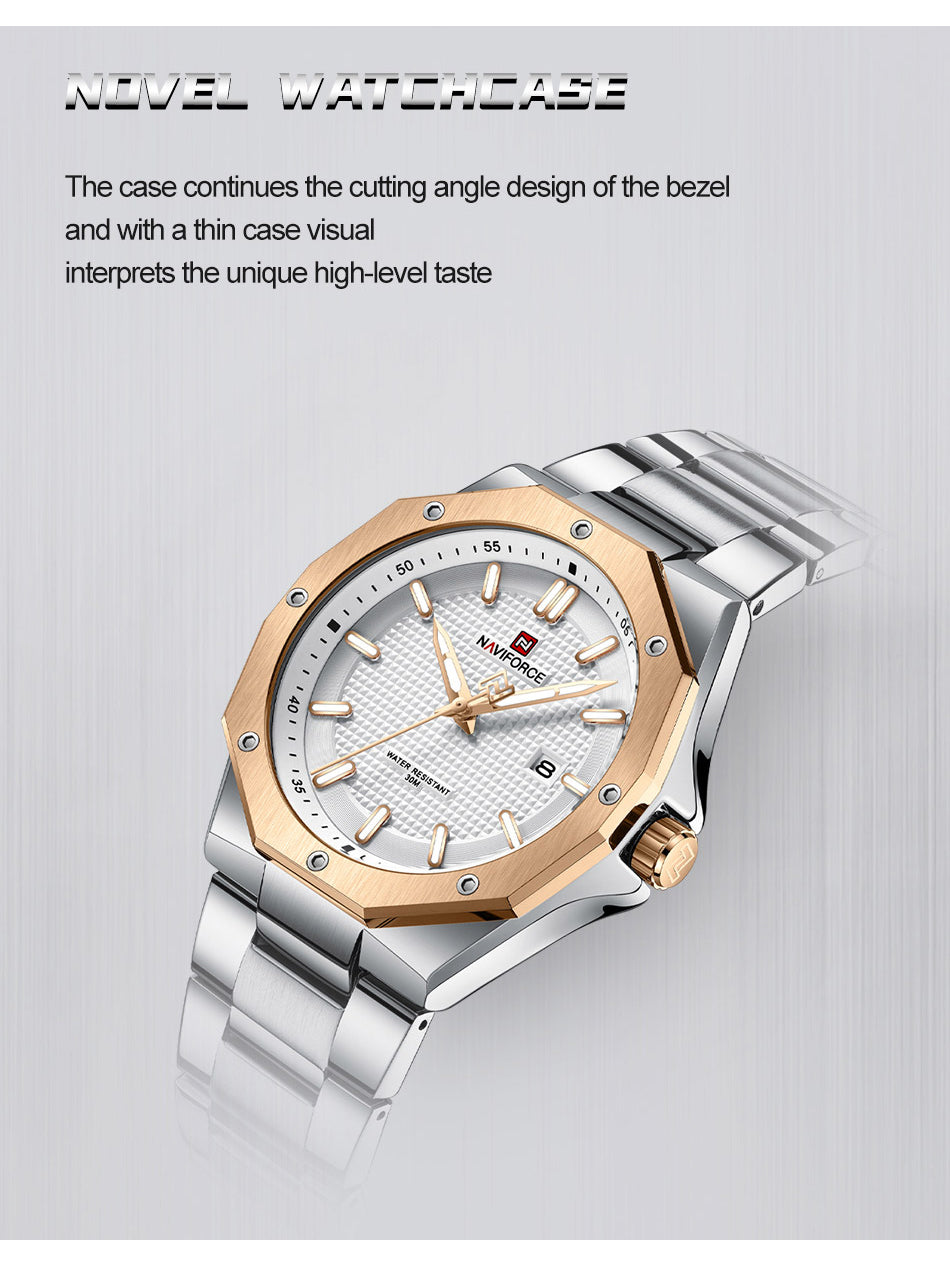 NF9200 Silver RoseGold analog with date watch for mens-NAVIFORCE