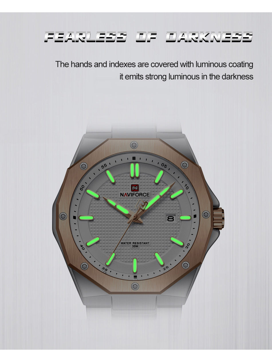 NF9200 Silver RoseGold analog with date watch for mens-NAVIFORCE