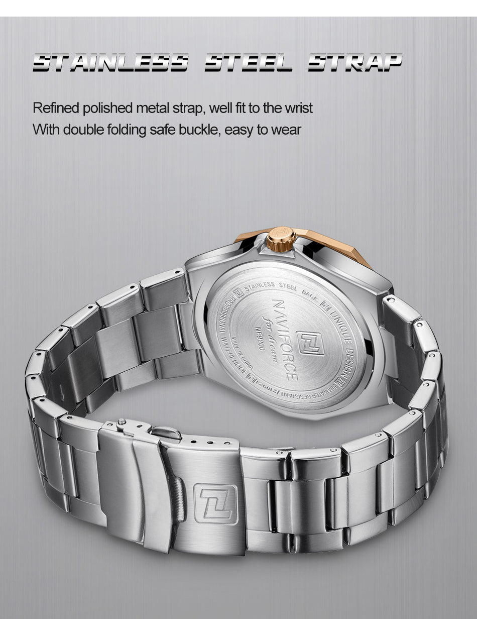 NF9200 Silver RoseGold analog with date watch for mens-NAVIFORCE