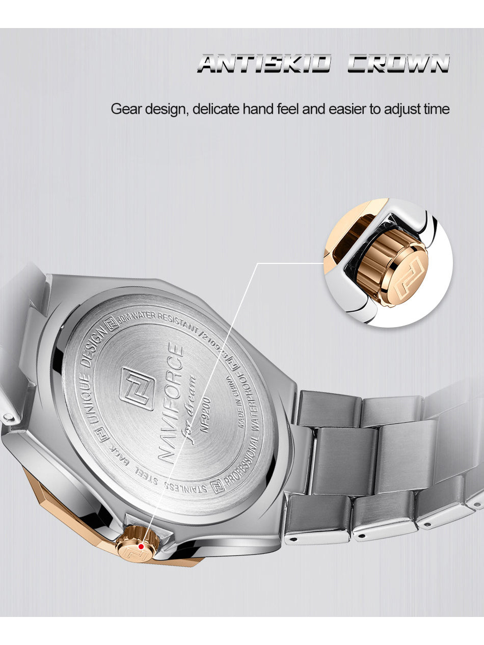 NF9200 Silver RoseGold analog with date watch for mens-NAVIFORCE